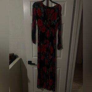 Lulu's Black and Red Floral Long Sleeve Dress